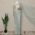 Ice Blue Premium French Metallic Chantilly Saree Lace, 5.5 Mtrs Length, 110 Cms Width, Crafted in France -Blouse Not Included-D26734