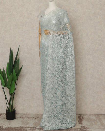 Ice Blue Premium French Metallic Chantilly Saree Lace, 5.5 Mtrs Length, 110 Cms Width, Crafted in France -Blouse Not Included-D26734