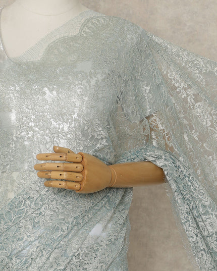 Ice Blue Premium French Metallic Chantilly Saree Lace, 5.5 Mtrs Length, 110 Cms Width, Crafted in France -Blouse Not Included-D26734
