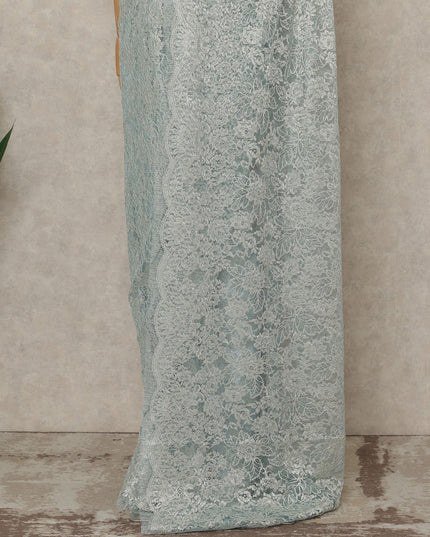 Ice Blue Premium French Metallic Chantilly Saree Lace, 5.5 Mtrs Length, 110 Cms Width, Crafted in France -Blouse Not Included-D26734