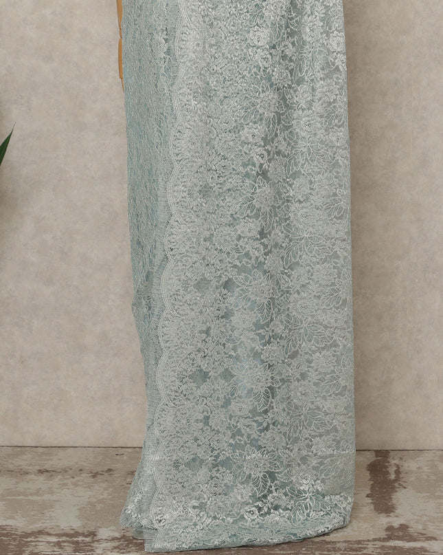 Ice Blue Premium French Metallic Chantilly Saree Lace, 5.5 Mtrs Length, 110 Cms Width, Crafted in France -Blouse Not Included-D26734