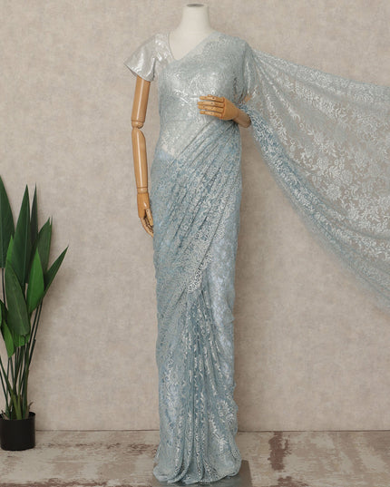 Powder Blue Premium French Metallic Chantilly Saree Lace 5.5 Mtrs 110 Cms Width France-D27767