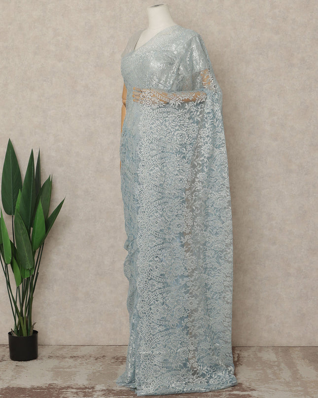 Powder Blue Premium French Metallic Chantilly Saree Lace 5.5 Mtrs 110 Cms Width France-D27767