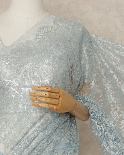 Powder Blue Premium French Metallic Chantilly Saree Lace 5.5 Mtrs 110 Cms Width France-D27767
