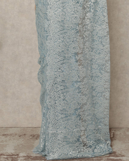 Powder Blue Premium French Metallic Chantilly Saree Lace 5.5 Mtrs 110 Cms Width France-D27767