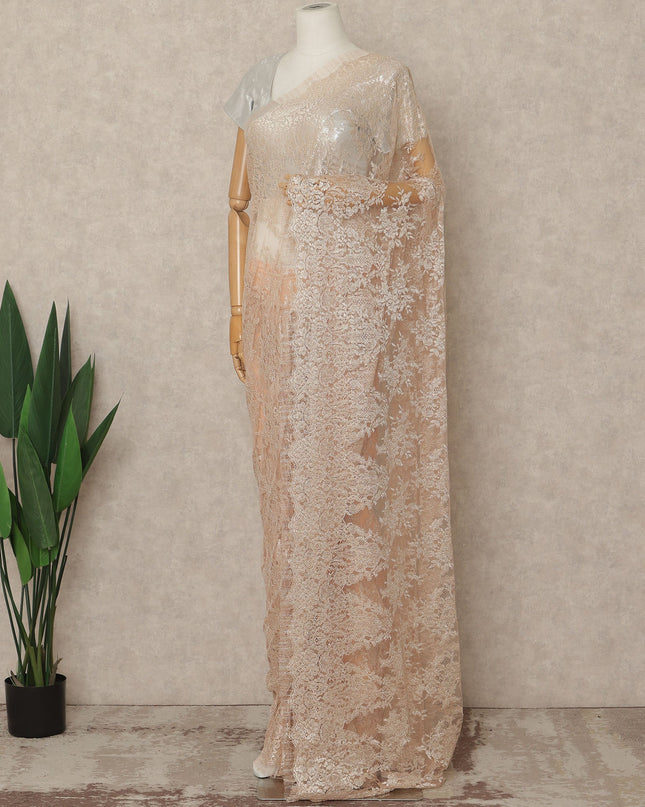 Blush Peach Premium French Metallic Chantilly Saree Lace 5.5 Mtrs 110 Cms Width France-D27766