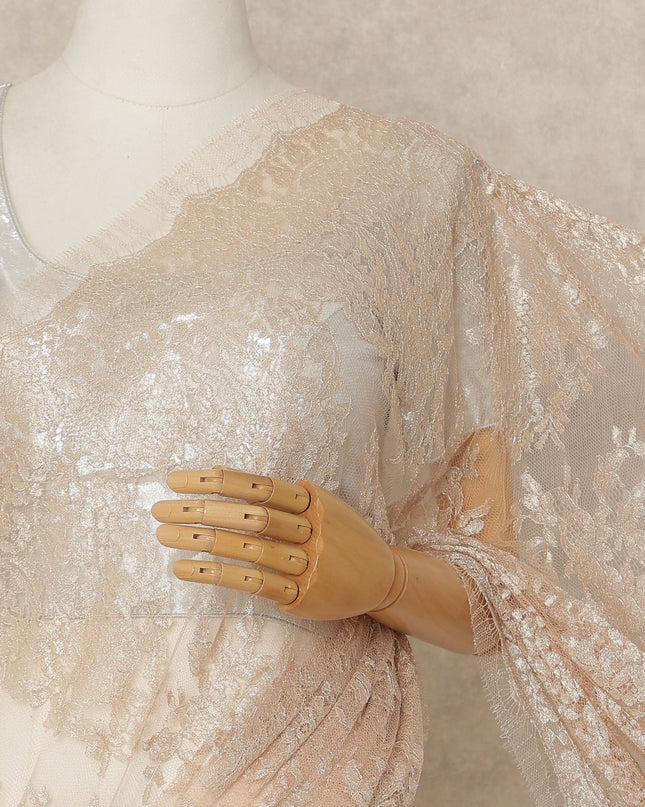Blush Peach Premium French Metallic Chantilly Saree Lace 5.5 Mtrs 110 Cms Width France-D27766