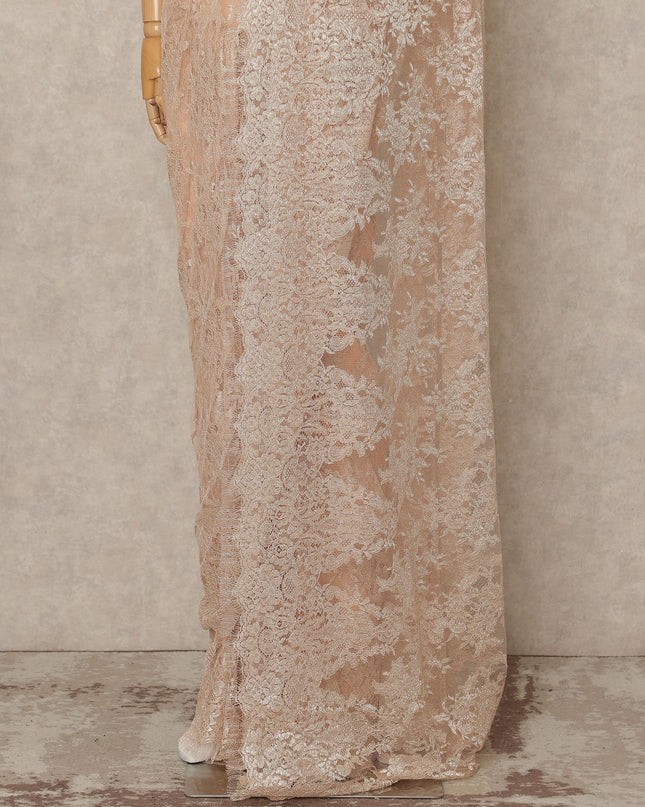 Blush Peach Premium French Metallic Chantilly Saree Lace 5.5 Mtrs 110 Cms Width France-D27766
