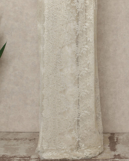 Ivory Premium French Metallic Chantilly Saree Lace, 5.5 Mtrs Length, 110 Cms Width, Crafted in France -Blouse Not Included-D26735