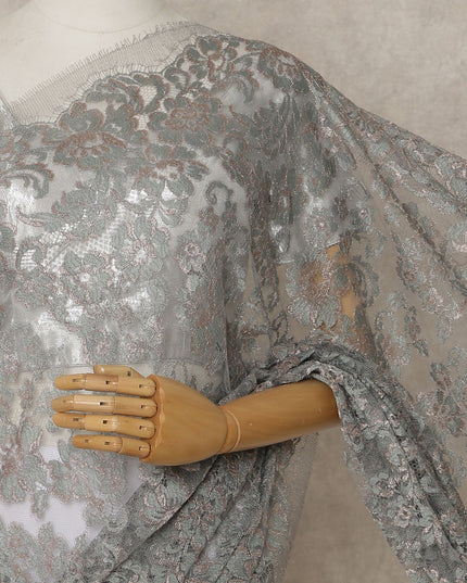 Dusty Rose Silver Premium French Metallic Chantilly Lace Saree – 5.5 Meters Fabric Length, Width 110 cm, Imported from France  & Blouse Not Included-D26570 Regal Fabrics