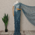 Teal Blue Premium French Metallic Chantilly Saree Lace Fabric 5.5 Mtrs Length 110 Cms Width Floral Designer Net Drape Material Made In France, Blouse Not Included-D28095 Regal Fabrics