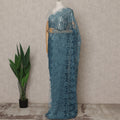 Teal Blue Premium French Metallic Chantilly Lace Saree – 5.5 Meters Fabric Length, Width 110 cm, Imported from France  & Blouse Not Included-D26583 Regal Fabrics