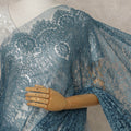 Teal Blue Premium French Metallic Chantilly Lace Saree – 5.5 Meters Fabric Length, Width 110 cm, Imported from France  & Blouse Not Included-D26583 Regal Fabrics
