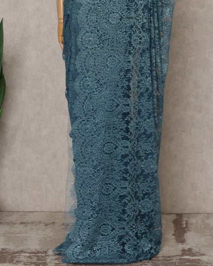 Teal Blue Premium French Metallic Chantilly Lace Saree – 5.5 Meters Fabric Length, Width 110 cm, Imported from France  & Blouse Not Included-D26583 Regal Fabrics