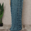 Teal Blue Premium French Metallic Chantilly Saree Lace Fabric 5.5 Mtrs Length 110 Cms Width Floral Designer Net Drape Material Made In France, Blouse Not Included-D28095 Regal Fabrics