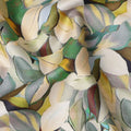 Olive Green Abstract Leaf Printed Cotton Satin Fabric 110 Cms Made In India-D27387
