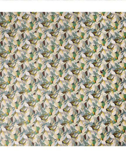 Olive Green Abstract Leaf Printed Cotton Satin Fabric 110 Cms Made In India-D27387