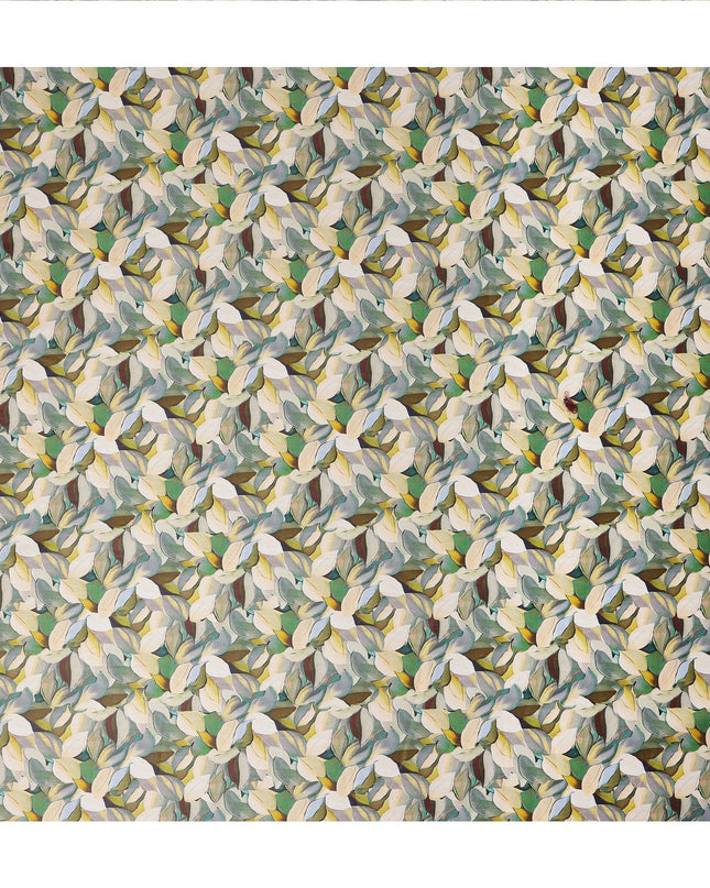 Olive Green Abstract Leaf Printed Cotton Satin Fabric 110 Cms Made In India-D27387