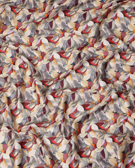 Rust Red Abstract Leaf Printed Cotton Satin Fabric 110 Cms Made In India-D27388 Regal Fabrics
