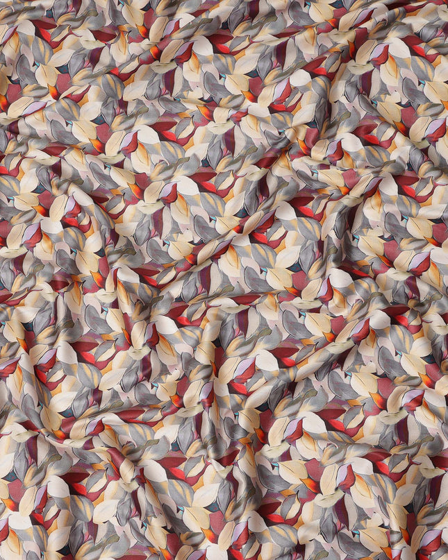 Rust Red Abstract Leaf Printed Cotton Satin Fabric 110 Cms Made In India-D27388