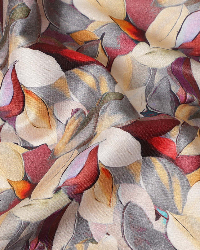 Rust Red Abstract Leaf Printed Cotton Satin Fabric 110 Cms Made In India-D27388