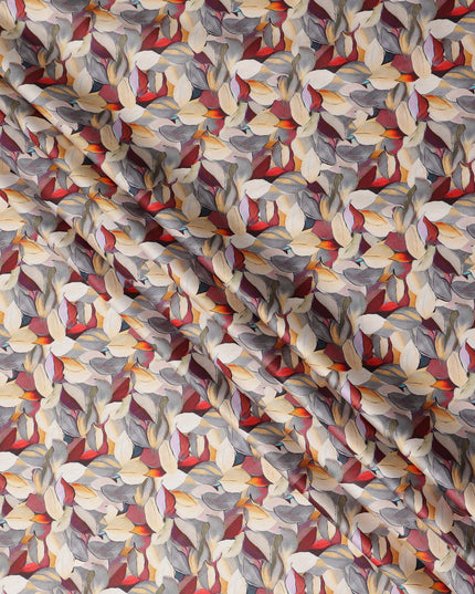 Rust Red Abstract Leaf Printed Cotton Satin Fabric 110 Cms Made In India-D27388 Regal Fabrics