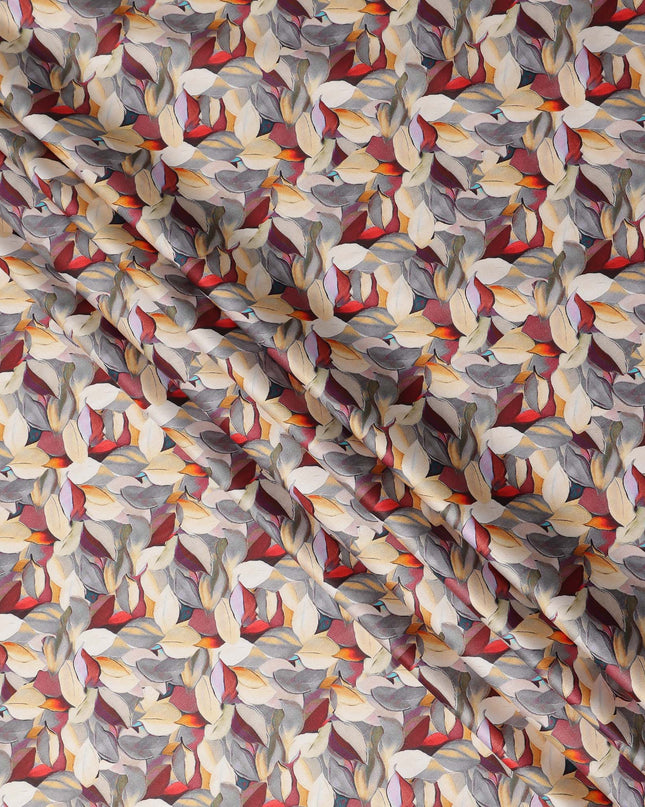Rust Red Abstract Leaf Printed Cotton Satin Fabric 110 Cms Made In India-D27388