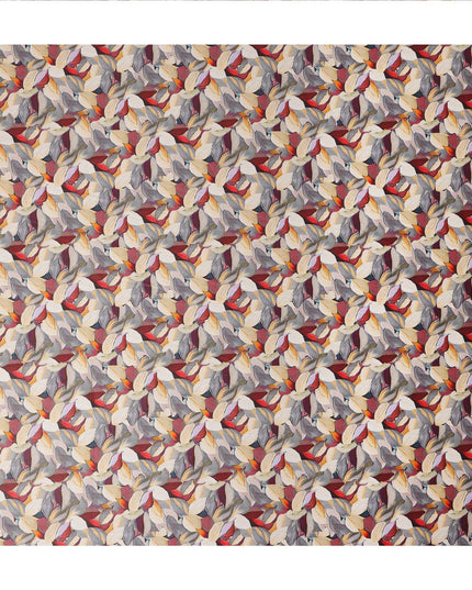 Rust Red Abstract Leaf Printed Cotton Satin Fabric 110 Cms Made In India-D27388 Regal Fabrics