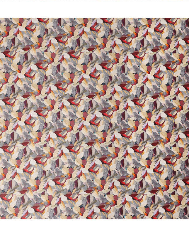 Rust Red Abstract Leaf Printed Cotton Satin Fabric 110 Cms Made In India-D27388
