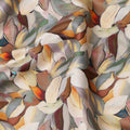 Beige Brown Abstract Leaf Printed Cotton Satin Fabric 110 Cms Made In India-D27384