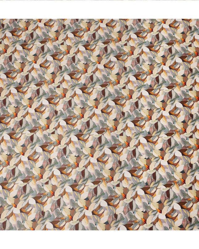 Beige Brown Abstract Leaf Printed Cotton Satin Fabric 110 Cms Made In India-D27384