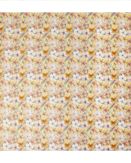 Pastel Yellow Floral Printed Cotton Satin Fabric 110 Cms Made In India-D27389 Regal Fabrics