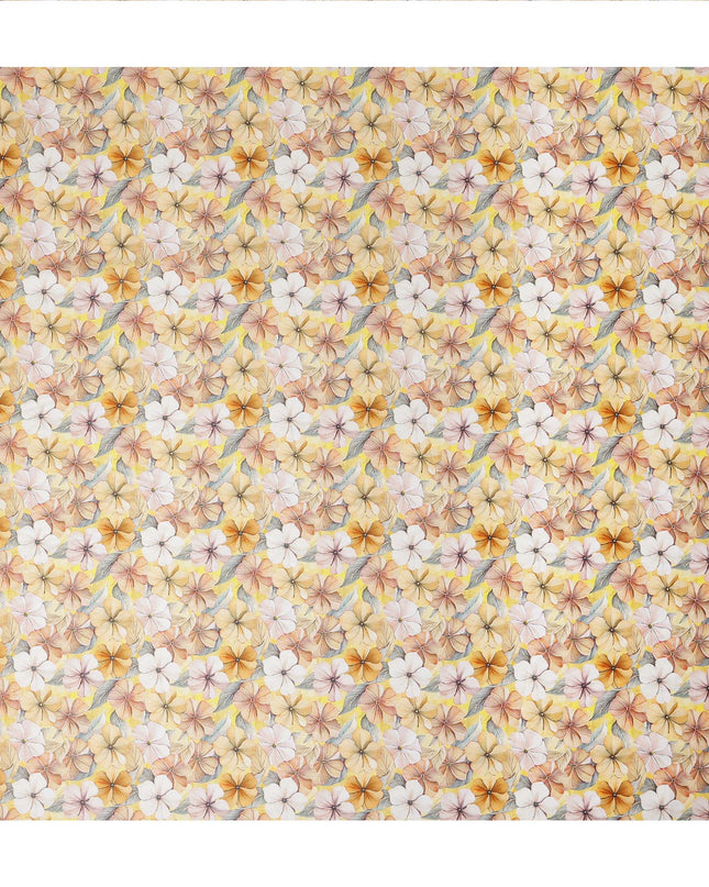 Pastel Yellow Floral Printed Cotton Satin Fabric 110 Cms Made In India-D27389