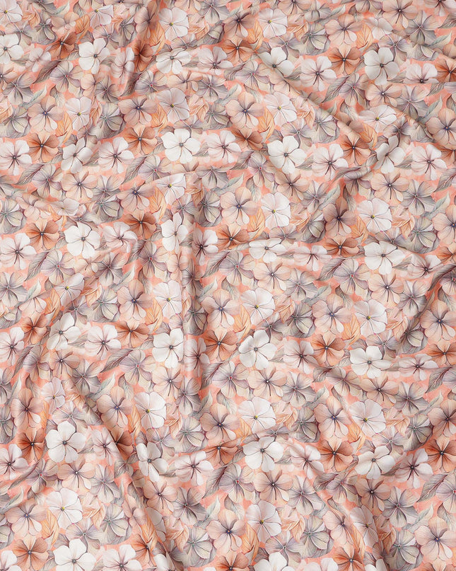 Peach Blush Floral Printed Cotton Satin Fabric 110 Cms Made In India-D27391