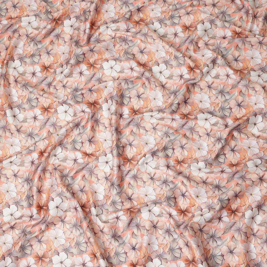 Peach Blush Floral Printed Cotton Satin Fabric 110 Cms Made In India-D27391 Regal Fabrics