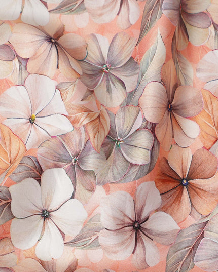 Peach Blush Floral Printed Cotton Satin Fabric 110 Cms Made In India-D27391 Regal Fabrics