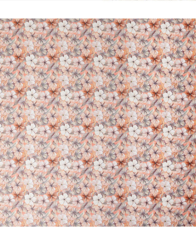 Peach Blush Floral Printed Cotton Satin Fabric 110 Cms Made In India-D27391