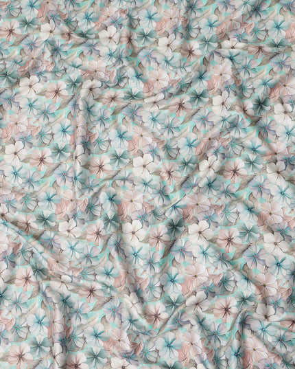 Aqua Mint Pastel Floral Printed Cotton Satin Fabric 110 Cms Made In India-D27386 Regal Fabrics