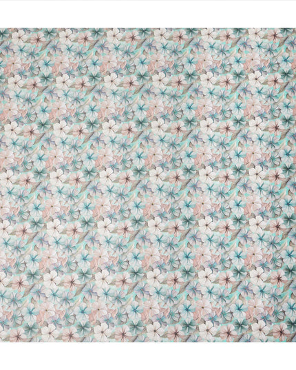 Aqua Mint Pastel Floral Printed Cotton Satin Fabric 110 Cms Made In India-D27386 Regal Fabrics