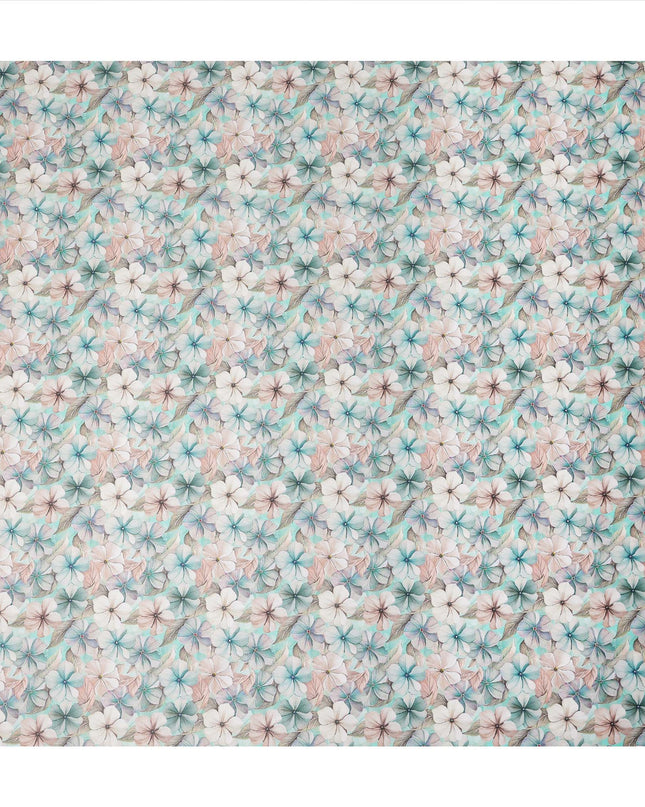Aqua Mint Pastel Floral Printed Cotton Satin Fabric 110 Cms Made In India-D27386