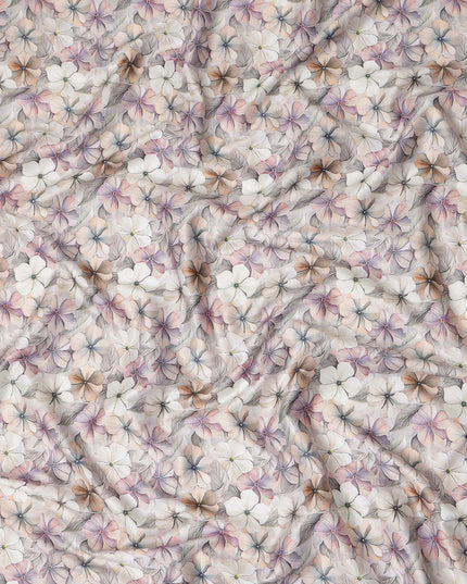 Ivory Pastel Floral Printed Cotton Satin Fabric 110 Cms Made In India-D27385 Regal Fabrics