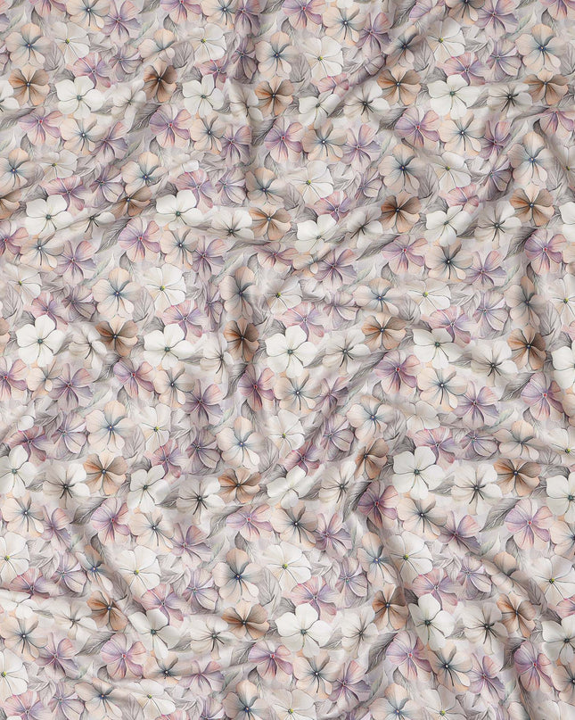 Ivory Pastel Floral Printed Cotton Satin Fabric 110 Cms Made In India-D27385