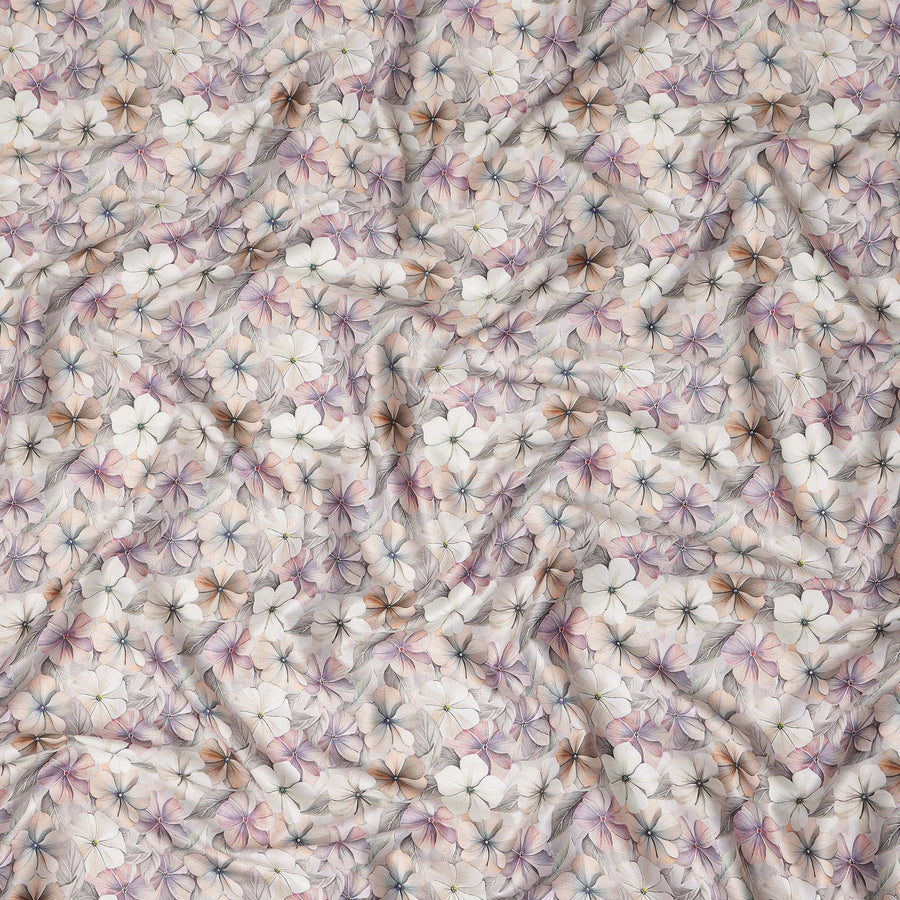 Ivory Pastel Floral Printed Cotton Satin Fabric 110 Cms Made In India-D27385 Regal Fabrics