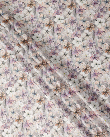 Ivory Pastel Floral Printed Cotton Satin Fabric 110 Cms Made In India-D27385 Regal Fabrics