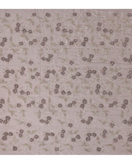 Dusty Mauve Floral Embroidered Sequin Work Synthetic Organza Fabric, 110 cm Width, Made in India-D26652