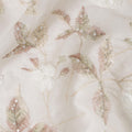 Ivory Pearl and Sequin Floral Embroidered Synthetic Organza Fabric, 110 cm Width, Made in India-D26655