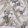 Gold and Black Floral Sequin & Thread Embroidered Nylon Tulle Fabric, 140 cm Width, Made in China-D26635