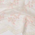 Ivory and Blush Pink Floral Embroidered Scalloped-Edge Synthetic Organza Fabric, 110 cm Width, Made in India-D26654