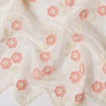 Ivory Floral Embroidered Scalloped-Edge Synthetic Organza Fabric, 110 cm Width, Made in India-D26650