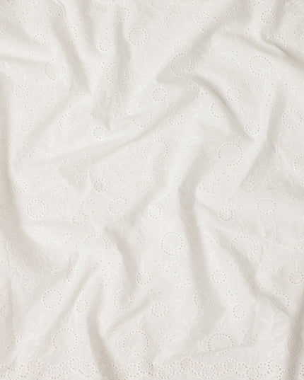 White Paisley Floral Eyelet Embroidery Blended Cotton Fabric Soft Breathable Textured Embroidered Cotton Blend Fabric for Dresses Kurtis Tops Sewing Material 150 Cms Width China Origin-D28491
